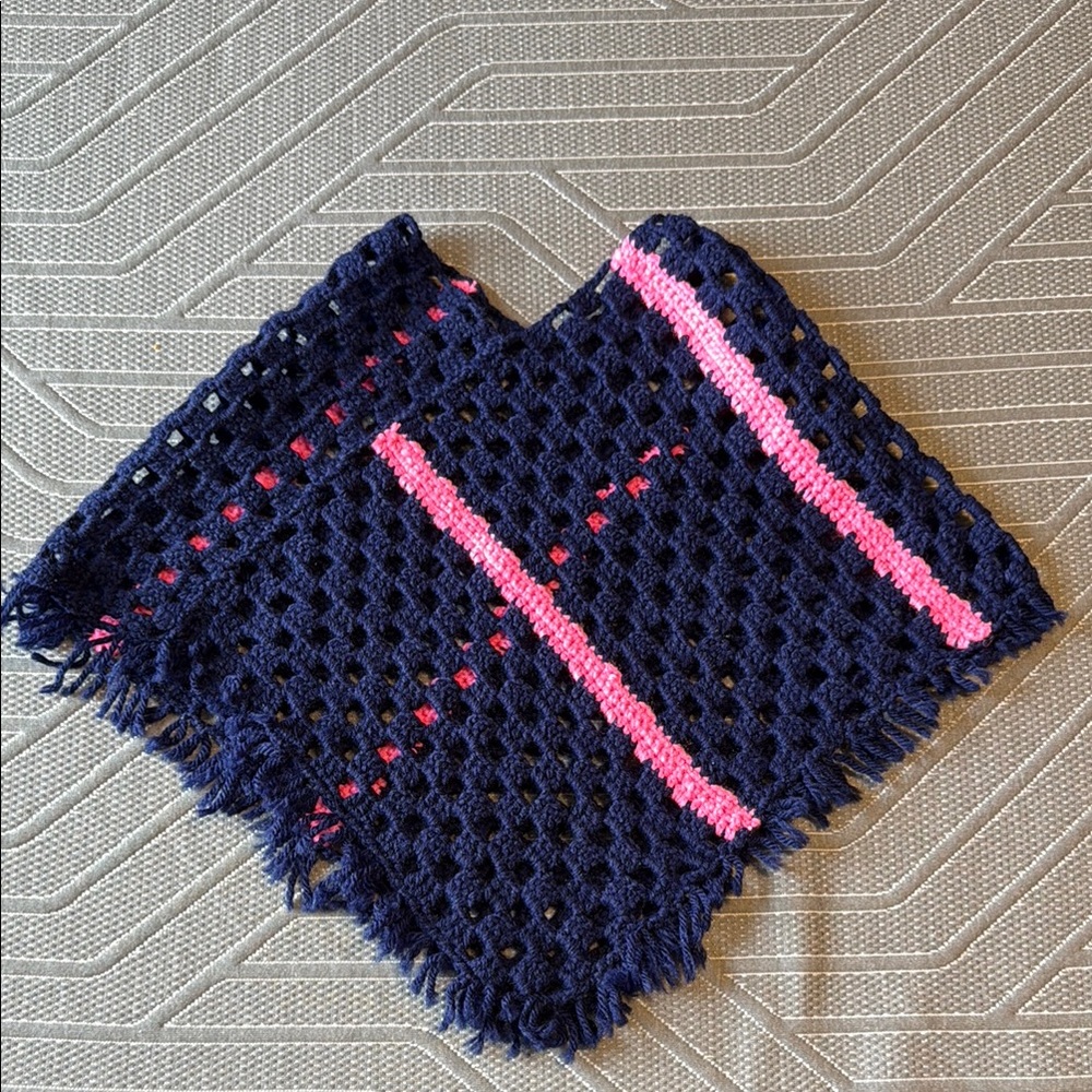 Navy and Pink Crochet Poncho